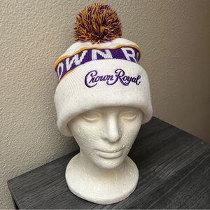 Crown Royal Whisky White and Purple Pom-Pom Beanie Knit Cap